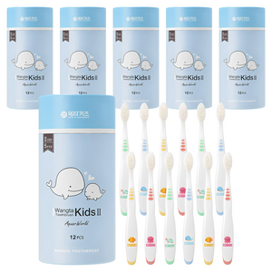 왕타 아쿠아월드 2호 어린이 칫솔, 혼합색상, 12개입, 6개
