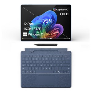 마이크로소프트 서피스 프로 노트북 사파이어 + 키보드 사파이어 약 13인치에 해당함, 스냅드래곤, 512GB, 16GB, WIN11 Home, 2024.08