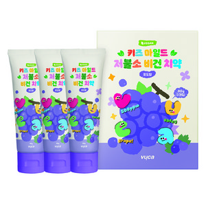 뷰카 키즈 마일드 저불소 비건치약 포도향, 80g, 3개