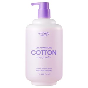 샤워메이트 딥모이스처 코튼 바디워시 베이비파우더향, 1L, 1개