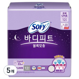 바디피트 쏘피 볼록맞춤 생리대, 오버나이트, 12개입, 5개