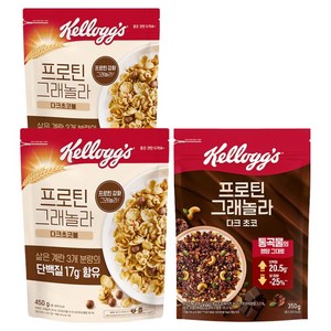 켈로그 프로틴 그래놀라 시리얼 다크초코볼 450g 2p + 다크 초코 프로틴 딜라이트 350g, 450g, 1세트