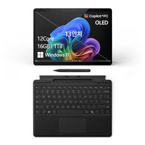 마이크로소프트 서피스 프로 블랙 약 13인치에 해당함, 스냅드래곤, 1TB, 16GB, WIN11 Home, 2024.08