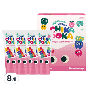 치카포카 고불소 충치케어 어린이 치약 딸기향, 100g, 8개