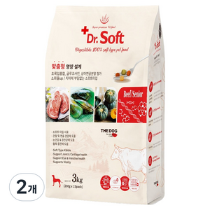 더독 노령견용 강아지 닥터 소프트 사료, 소, 3kg, 2개