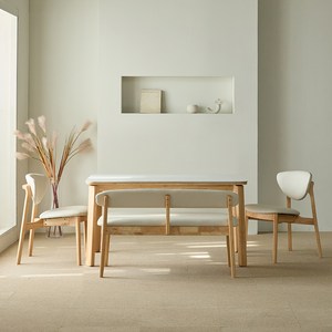 리샘 토리 세라믹 원목식탁 + 벨체어 B의자 + 벤치 세트 4인용 방문설치