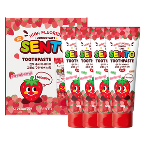 센토 주니어 세이프 고불소 구취케어 어린이치약 딸기향, 120g, 4개