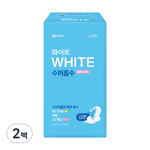 화이트 수퍼흡수 울트라슬림 생리대 날개형, 대형, 32개입, 2개