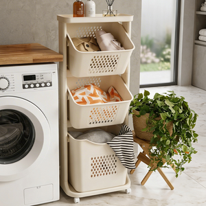 엠비코 루비 트임형 모던 트롤리 스윙 3단 빨래바구니