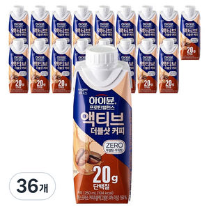 하이뮨 프로틴 밸런스 액티브 더블샷 커피 드링크믹스 RTD, 250ml, 36개