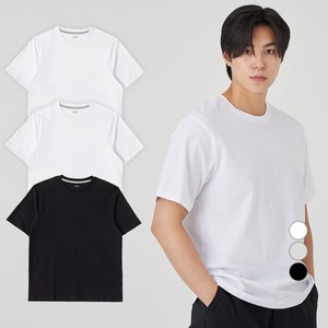캐럿 통기성 기본 라운드 반팔 티셔츠 3p