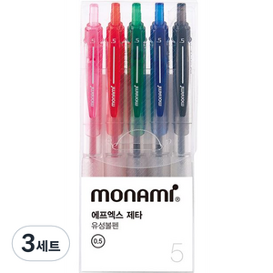 모나미 FX ZETA 유성 볼펜 0.5mm, PINK, RED, GREEN, BLUE, BLACK, 3세트