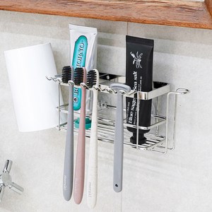 스파이더락 무타공 스마트접착 칫솔걸이, 실버, 1개