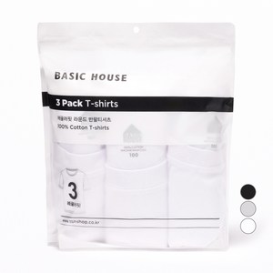 베이직하우스 남녀공용 통기성 순면라운드 30수 반팔티 오리지널팩 3p HATS0101