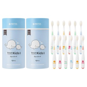 왕타 아쿠아월드 2호 어린이 칫솔, 혼합색상, 12개입, 2개