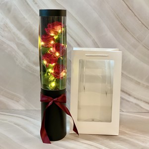 미다운플라워 조화 LED 장미 꽃다발 + 쇼핑백, 블랙