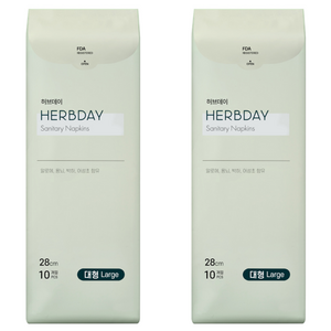 허브데이 생리대 날개형, 대형, 10개입, 2개