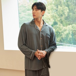 디에스도씨 남성용 피치기모 단색 카라 긴팔 잠옷 상하세트