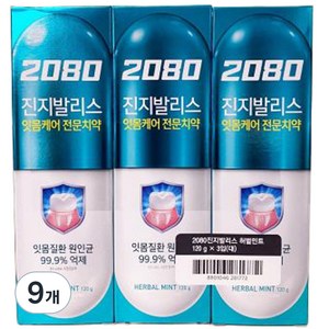 2080 진지발리스 허벌민트향 치약, 120g, 9개