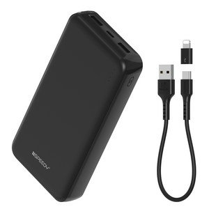 스피디 슬림 듀얼 보조배터리 20000mAh 듀얼포트 + C타입 케이블 + 8핀 젠더 세트