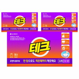 테크 간편 시트세제 일반드럼 겸용 로맨틱 플라워향, 36매입, 3개