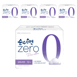 순수한면 제로 생리대 날개형, 오버나이트, 12개입, 5개