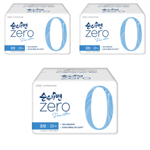 순수한면 제로 순면 뉴 생리대 날개형, 중형, 22개입, 3개