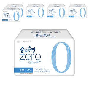 순수한면 제로 순면 뉴 생리대 날개형, 중형, 22개입, 6개