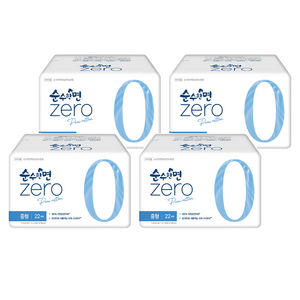 순수한면 제로 생리대 날개형, 중형, 22개입, 4개