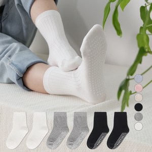 노디자인 아동용 전사이즈 미끄럼방지 패드 심플 골지 중목 양말 6켤레
