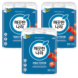 깨끗한나라 데일리 천연펄프 키친타올, 12개입, 3개