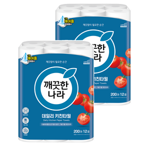 깨끗한나라 데일리 천연펄프 키친타올, 200매, 24개