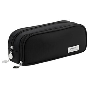 라이프팁스 대용량 3단 펜 파우치 필통, 블랙, 1개