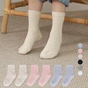 노디자인 아동용 전사이즈 미끄럼방지 패드 심플 골지 중목 양말 6켤레