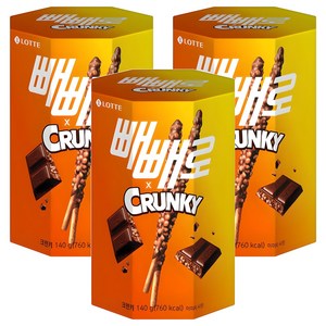 빼빼로 크런키, 140g, 3개