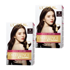 로레알파리 엑셀랑스 크림 빗캡으로 간편한 새치염색 염모제, 3호 소프트 블랙, 2개