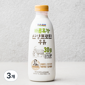 파스퇴르 바른목장 산양프로틴 우유, 750ml, 3개