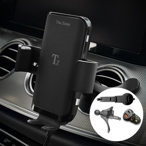 더존 차량용 15W 듀얼코일 FOD센서 고속 무선충전 거치대 TZ-C100S + USB 시거잭, 혼합색상