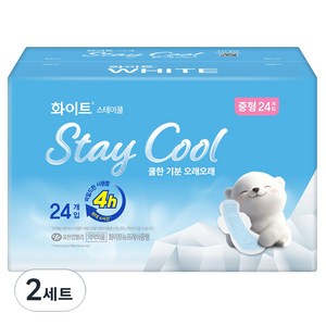 화이트 스테이쿨 생리대 날개형, 중형, 24개입, 2세트