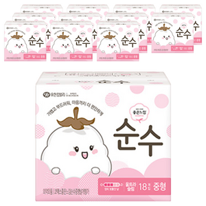 좋은느낌 순수 울트라 슬림 생리대 날개형, 중형, 18개입, 12개