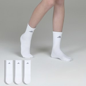 아디다스 심플 쿠션 중목 스포츠양말, 화이트, S, 3세트