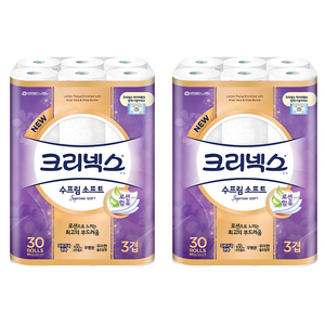 크리넥스 수프림 소프트 천연펄프 3겹 고급롤화장지, 30m, 30개입, 2개