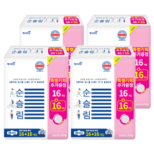 예지미인 순슬림 생리대 날개형, 중형, 32개입, 4개