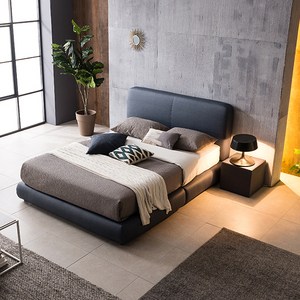 삼익가구 레노바 프레임 가죽 라운드 침대, 네이비, 퀸