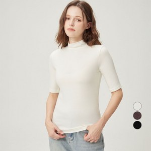 ELLEPARIS 여성용 릴렉스드핏 하프넥 쿼터슬리브 웜업 기모 티셔츠