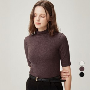 ELLEPARIS 여성용 릴렉스드핏 하프넥 쿼터슬리브 웜업 기모 티셔츠