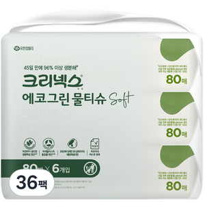 크리넥스 에코그린 소프트 물티슈 캡형, 45g, 80매, 36개