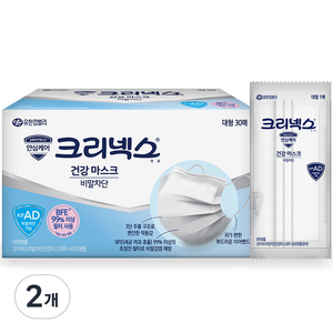 크리넥스 비말차단 건강 마스크 대형 KFAD, 30개입, 화이트, 2개