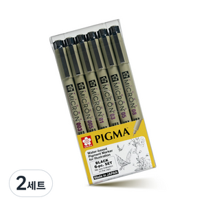 PIGMA 사쿠라 마이크론 블랙라벨볼펜 6p 세트, 블랙, 12개