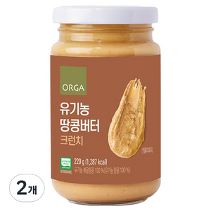 올가홀푸드 100% 유기농 땅콩버터 크런치, 220g, 2개